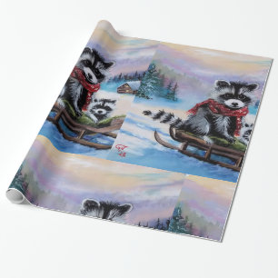 Winter themed racoon original art Wrapping Paper