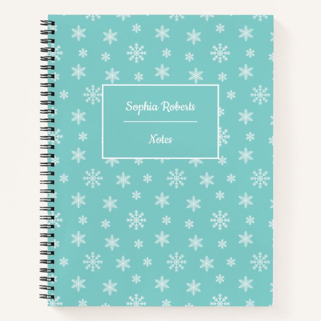 Winter themed snowflakes modern pattern turquoise notebook (Front)