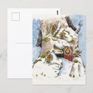 Winter themed watercolor. postcard