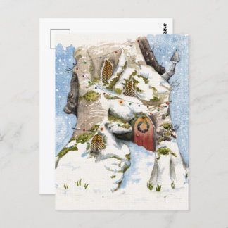 Winter themed watercolor. postcard