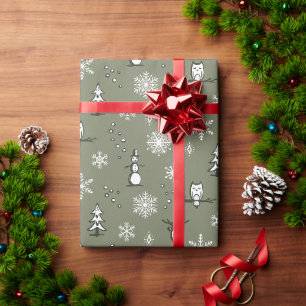 Winter Things Wrapping Paper - Sage, Pine, Snow
