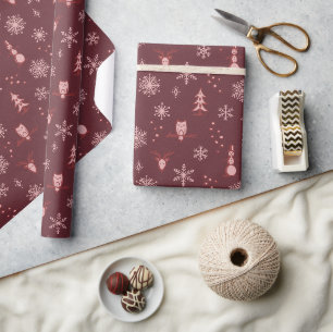 Winter Things Wrapping Paper - Wine, Ruby, Rose