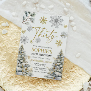 Winter Thirty Birthday Invitation Gold and Silver