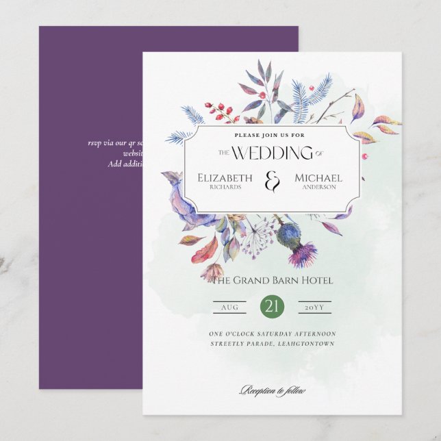 Winter Thistle Print or Download Wedding Invitation (Front/Back)