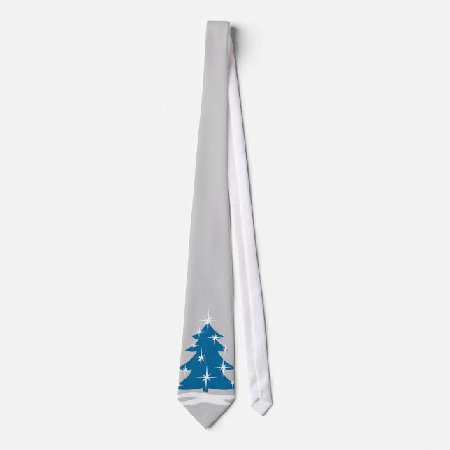 Winter Tie Blue Christmas Tree Festive Holiday Tie (Front)