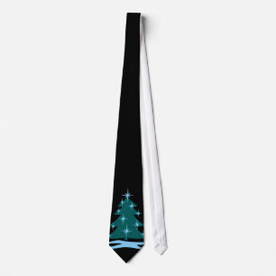 Winter Tie Blue Christmas Tree Festive Holiday Tie