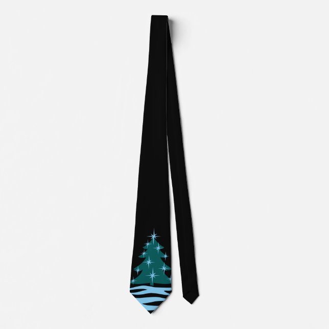 Winter Tie Blue Christmas Tree Festive Holiday Tie (Front)