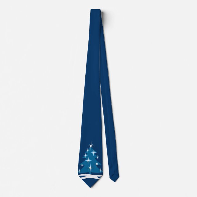 Winter Tie Blue Christmas Tree Festive Holiday Tie (Front)