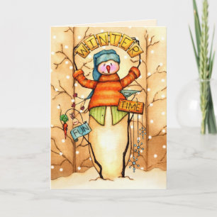 Winter Time Fun Snowman - Customisable Holiday Card