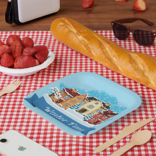 Winter Time Snowing Paper Plate