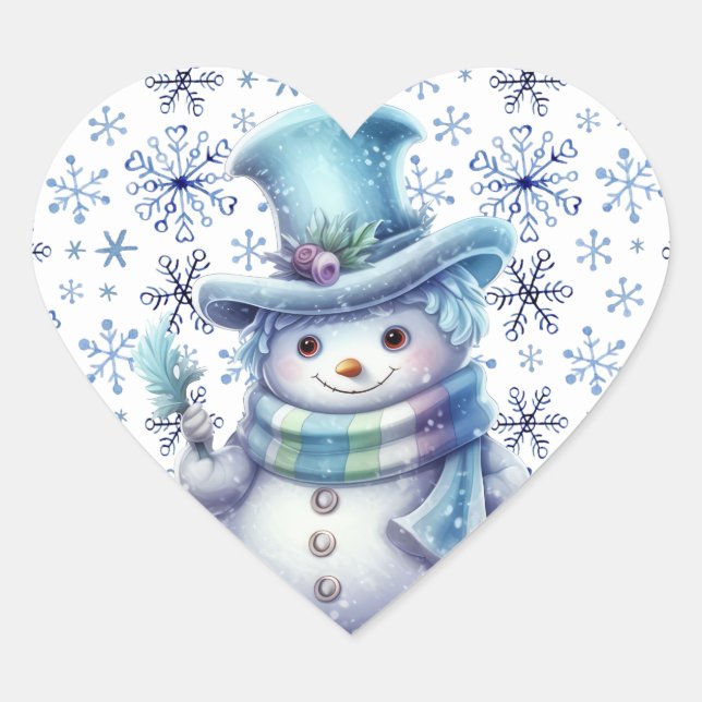 Winter Time Snowman Heart Sticker (Front)