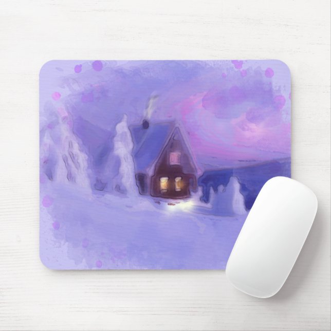 Winter Top Of The Mountains Chalet White Firs Mouse Mat (With Mouse)