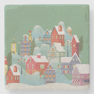 Winter Town Christmas Stone Coaster