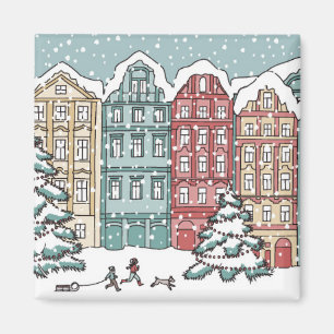 Winter Town Scene Magnet