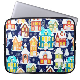 Winter town with victorian houses. Christmas theme Laptop Sleeve