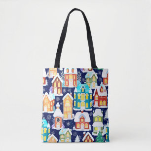 Winter town with victorian houses. Christmas theme Tote Bag
