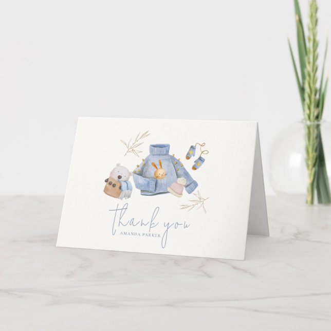 Winter Toys Clothes Baby Shower Thank You Card (Front)