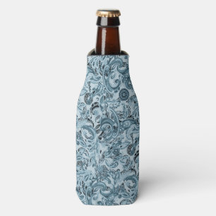 Winter traditional paisley floral blue pattern bottle cooler