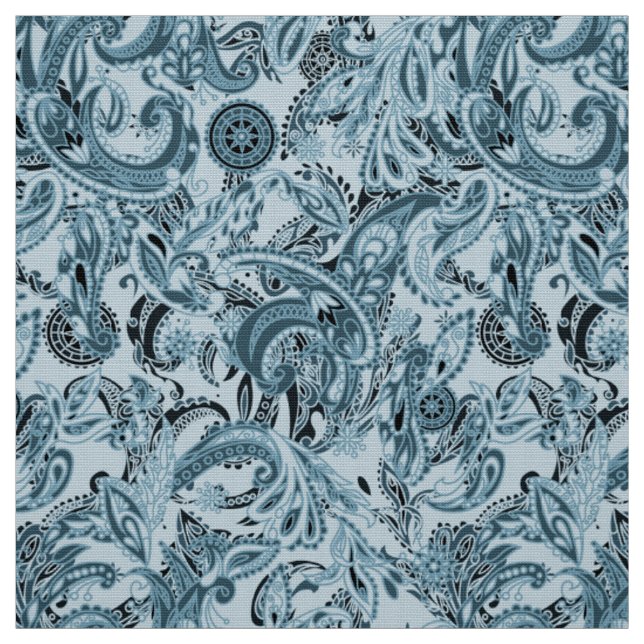 Winter traditional paisley floral blue pattern DIY Fabric (Swatch)
