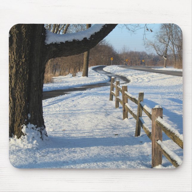 Winter Trail & Fence nature photo Mouse Mat (Front)
