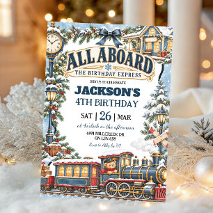 Winter Train Theme All Aboard Birthday Express Invitation