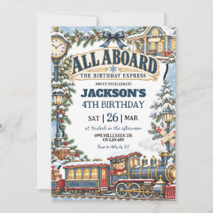 Winter Train Theme All Aboard Birthday Express Invitation