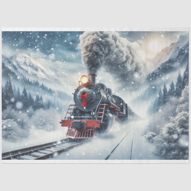 Winter Train with Christmas Wreath Decoupage Tissue Paper (Front)
