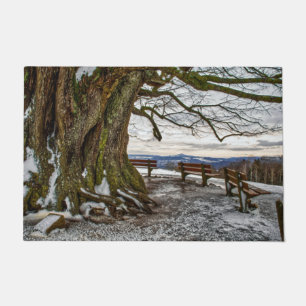 Winter Tree and Benches Door Mat