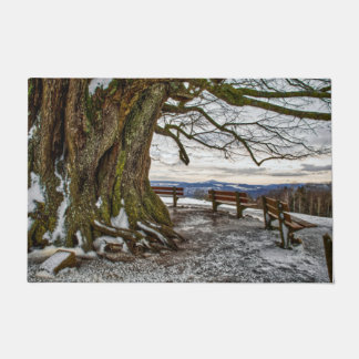 Winter Tree and Benches Door Mat