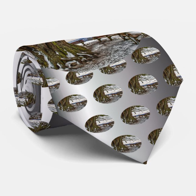 Winter Tree and Benches Tie (Rolled)