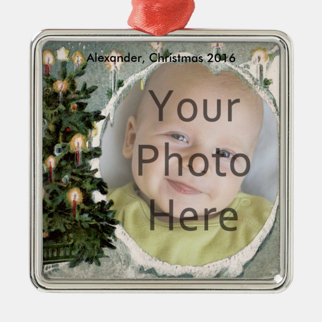 Winter Tree and Candles Photo Christmas Ornament (Front)