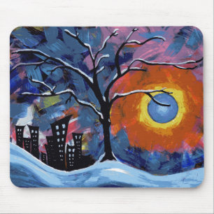 Winter Tree and City Lights Original Artwork Mouse Mat