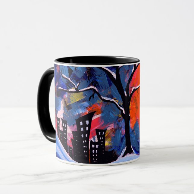 Winter Tree and City Lights Original Artwork Mug (Front Left)