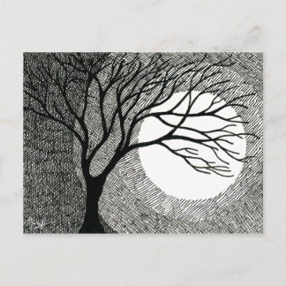 Winter Tree and Moon in Black and White Postcard