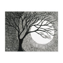Winter Tree and Moon in Black and White