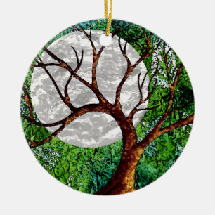 Winter Tree and Moon on Green Ornament
