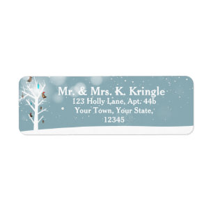 Winter Tree Birds On Blue Address Labels