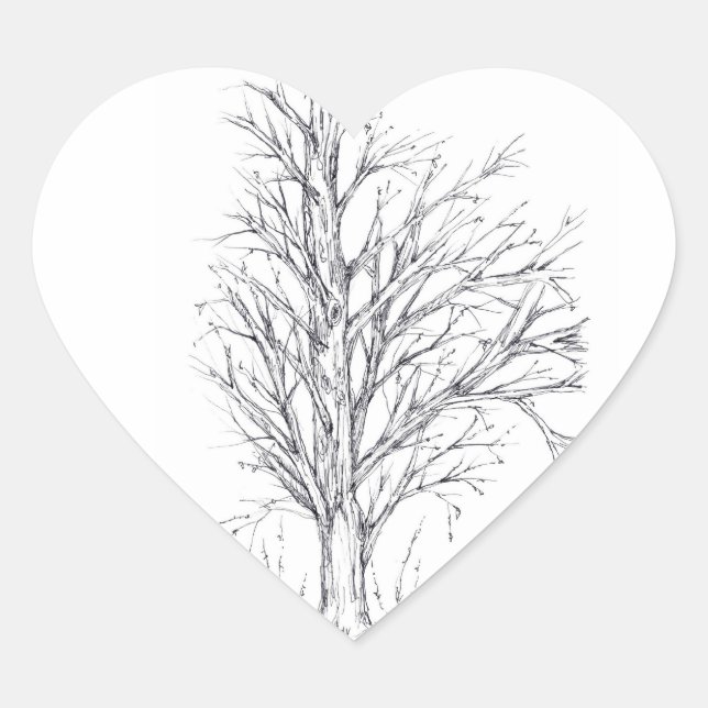 Winter Tree Black Ink Drawing Art Sketch Heart Sticker (Front)