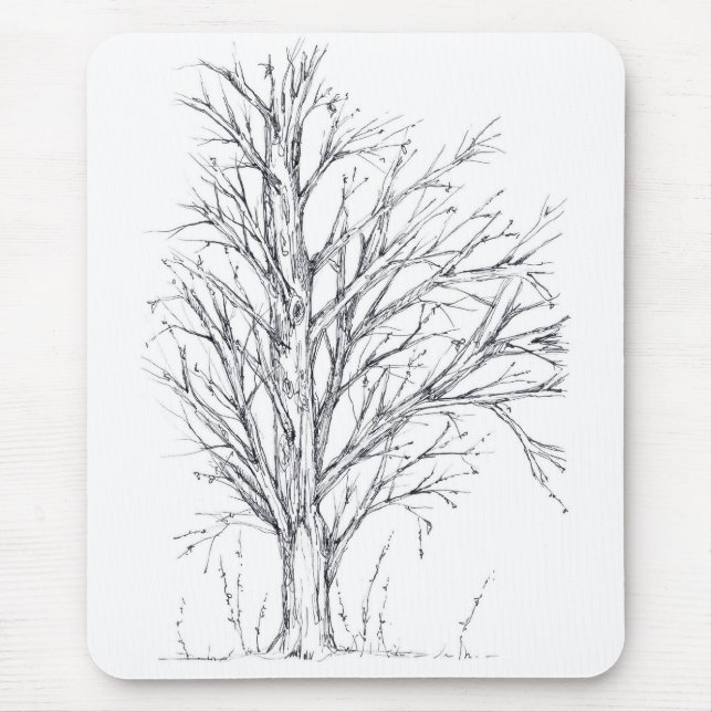 Winter Tree Black Ink Drawing Art Sketch Mouse Mat (Front)