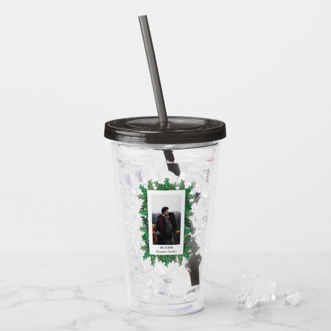 Winter Tree Branches Photo Wedding Acrylic Tumbler (Front Ice)