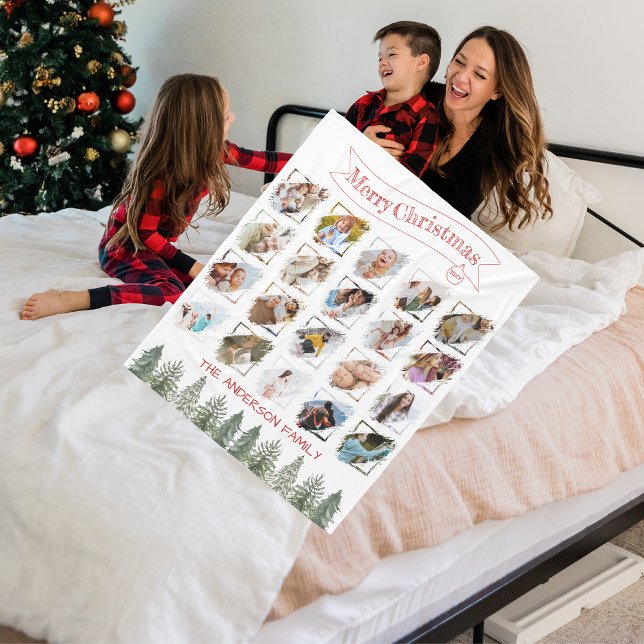 Winter Tree Family Photo Collage Merry Christmas Fleece Blanket (Creator Uploaded)