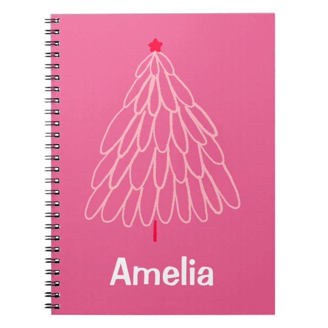 Winter Tree Girls Kids Personalised Name Pink Notebook (Front)