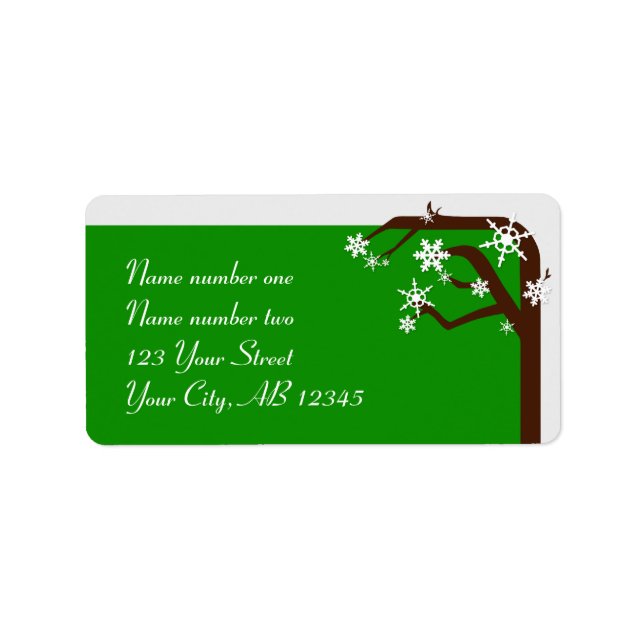 Winter Tree Green Snowflake Address Labels (Front)