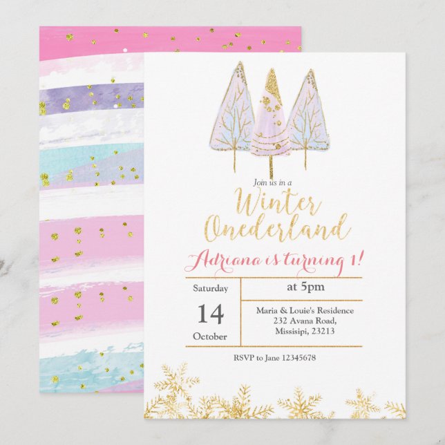 Winter Tree Onederland Birthday Invitation (Front/Back)