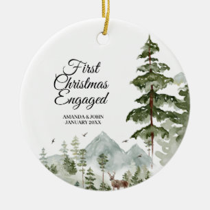 Winter Tree Personalised First Christmas Engaged Ceramic Tree Decoration