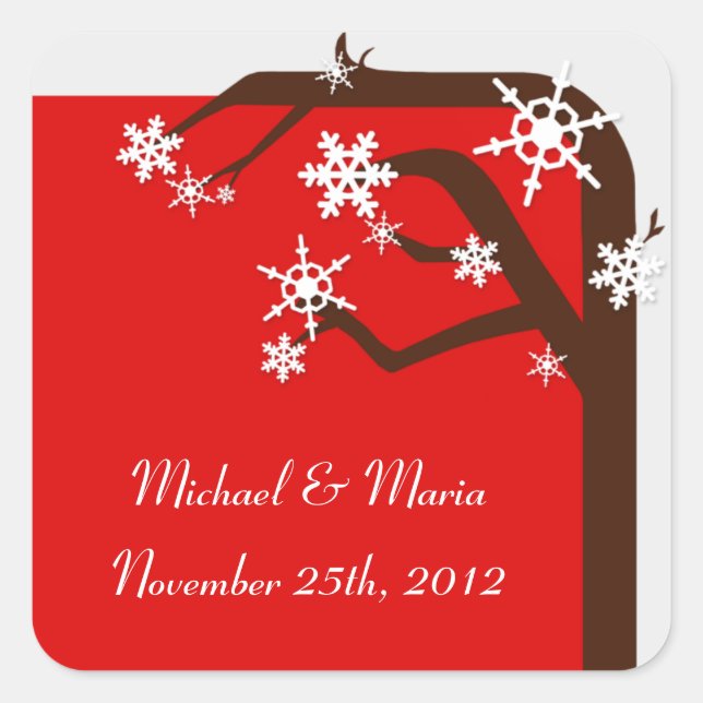 Winter Tree Red Snowflake Envelope Seals/Stickers Square Sticker (Front)