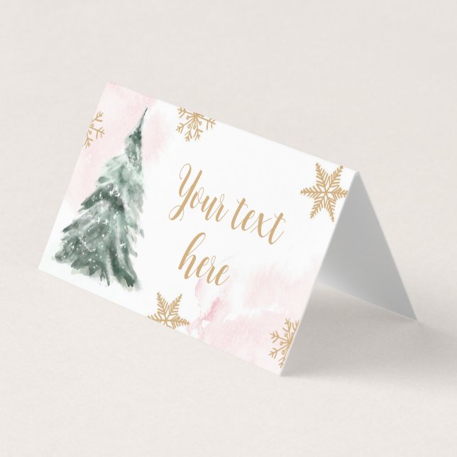 Winter Tree Snowflakes Food Label Onederland Pink Business Card (Front)