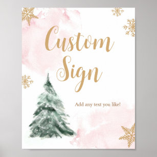 Winter Tree Watercolor Pink Gold Sign Shower