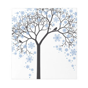 Winter tree with snowflakes and birds notepad