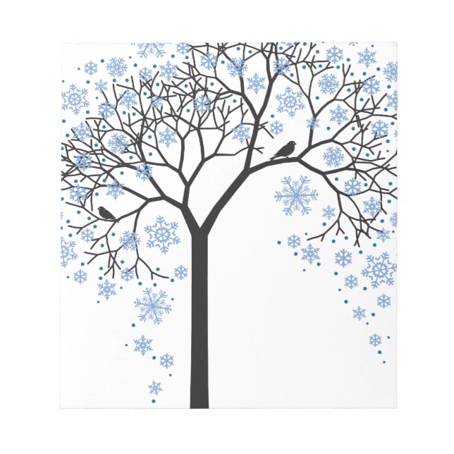 Winter tree with snowflakes and birds notepad (Front)